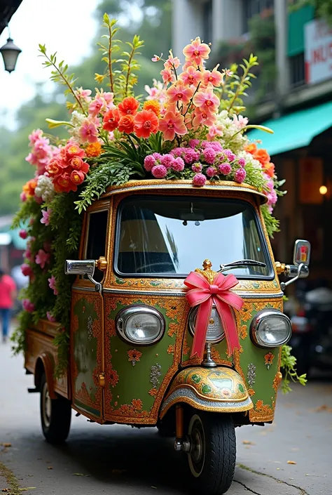 Beautiful decorations mini truck or lorry carry full of plants, flower, orchid to sell