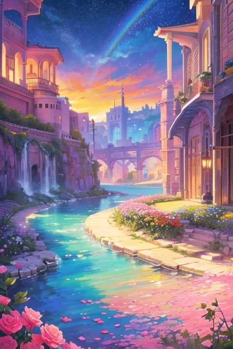 middle East、 nobody is in court、11 The city was enveloped in the glory of God、Shining like a jewel、Like Jasper〔Like crystal〕It was crystal clear.。 nobody is in court。Israel- Fantastic - Painting Style Waterfall Soft painting style Brightly colored Bright l...