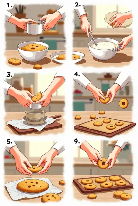 generate pictures in 9 step by step on how to make a cookie