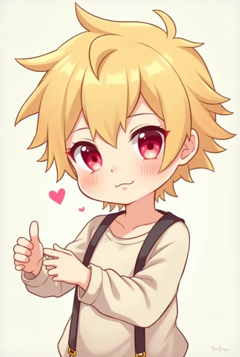 cute Shota blonde red eyes short cut embarrassing