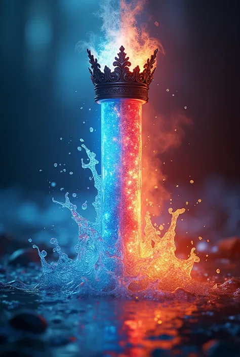 Blue and red lichtstick with water and fire details with a crown