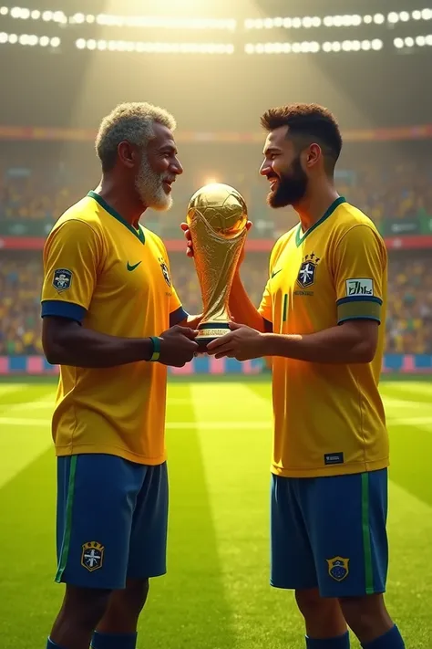 Hi Pelé giving Neymar the Cup
