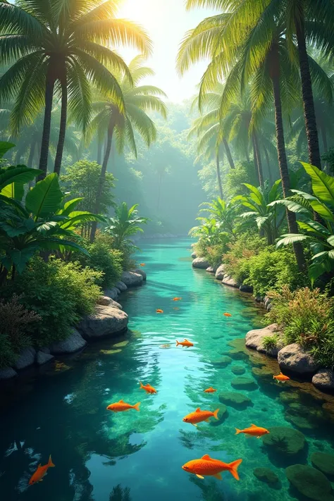 Recreate an image that represents environmental sustainability in a tropical River