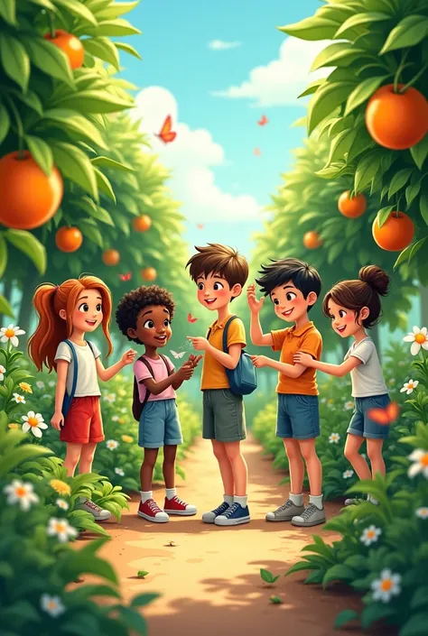 Animated image of students treating fruit-bearing plants well with love