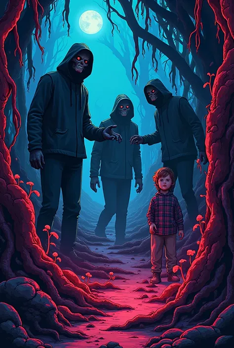 Very impressive colors horror scene with characters and scenery Netflix series Stranger Things sticker style