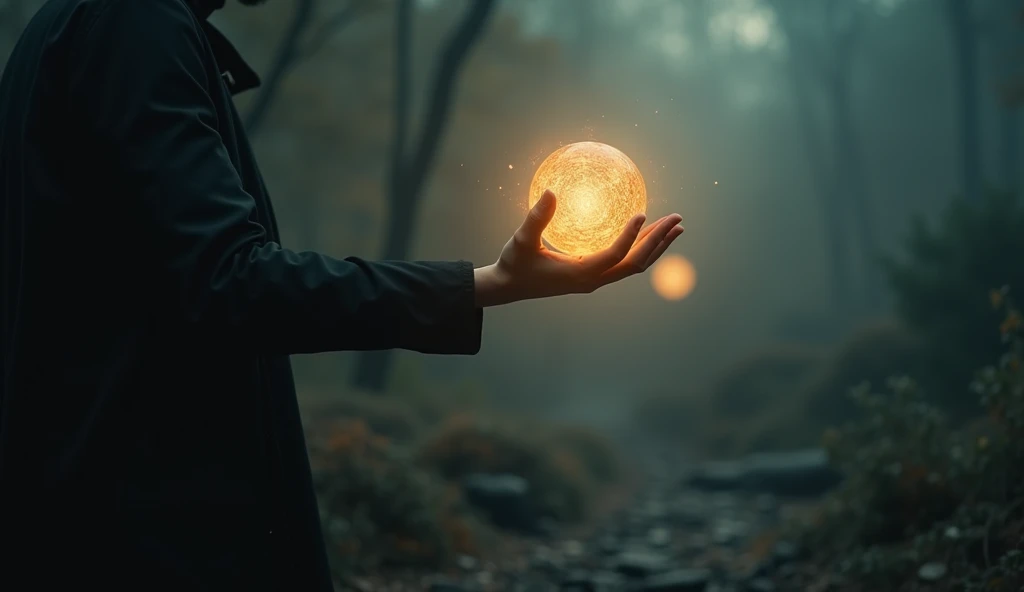 Prompt: A cinematic frame focusing on a person’s hand reaching toward a glowing orb, symbolizing discovery and storytelling, UHD, atmospheric lighting, realistic textures.