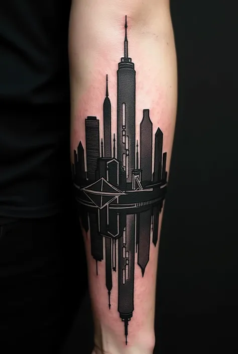 A tattoo made of geometric lines of New York City