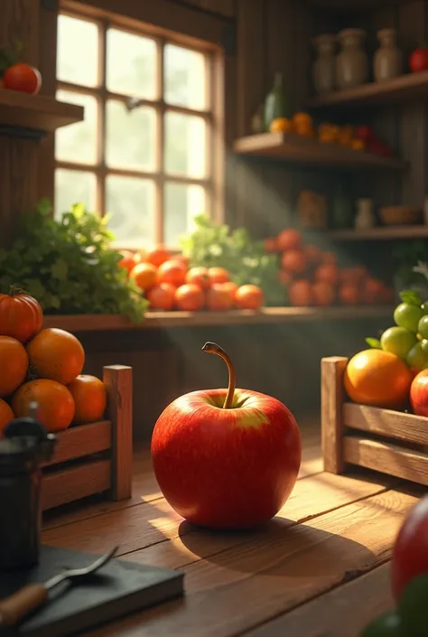 A small fruit shop where an apple is sad because it doesnt feel enough 