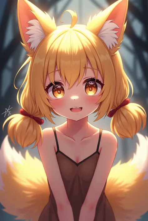 Fox girl with blonde pigtails with big 