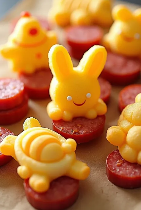 animal-shaped French fries cut into slices with sausages 