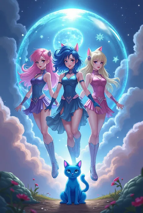 Bubble of super powerful girls and a blue cat 