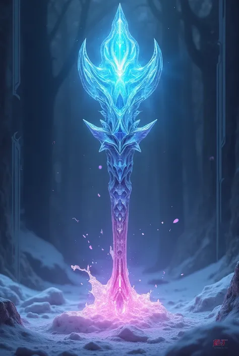  creating a very strong ice staff with strong and bright colors,  image with equal border of card game , Standard 8k 