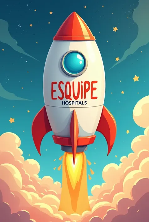 Hospital drawing in the shape of a rocket rising (Cartoon) With the name  " esquipe hospitals"
