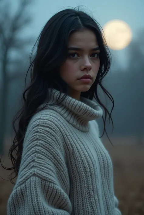 A girl like Jenna Ortega wearing a sweater 
moonshine