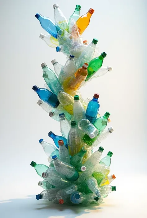 a simple abstract sculpture made of plastic bottles 