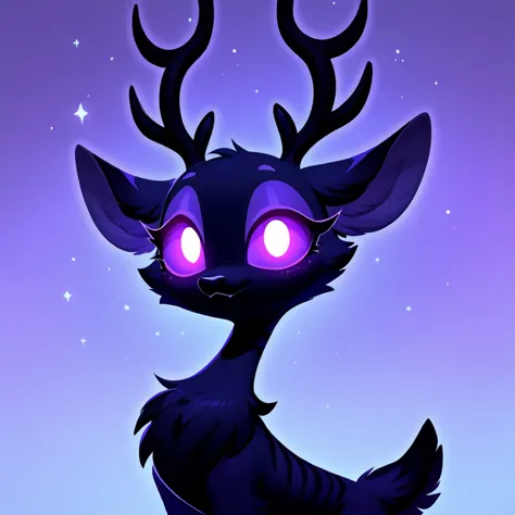 score_9, score_8_up, score_7_up, score_6_up, score_5_up, no humans, rating_safe, purple and black jackalope with antlers, dark a...