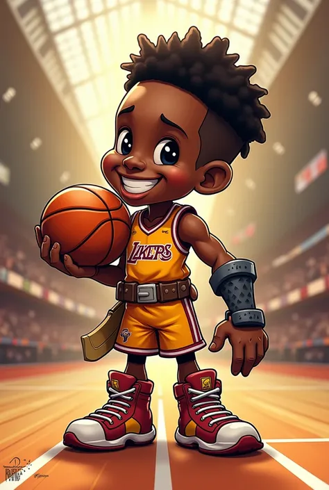 Do it like a cartoon 
Cartoon Sports Warrior 
Happier a bit
A happy black basketball player