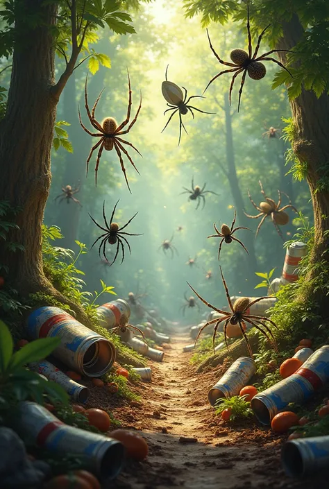 Make the topic of recycling more visible but with spiders in their natural environment 