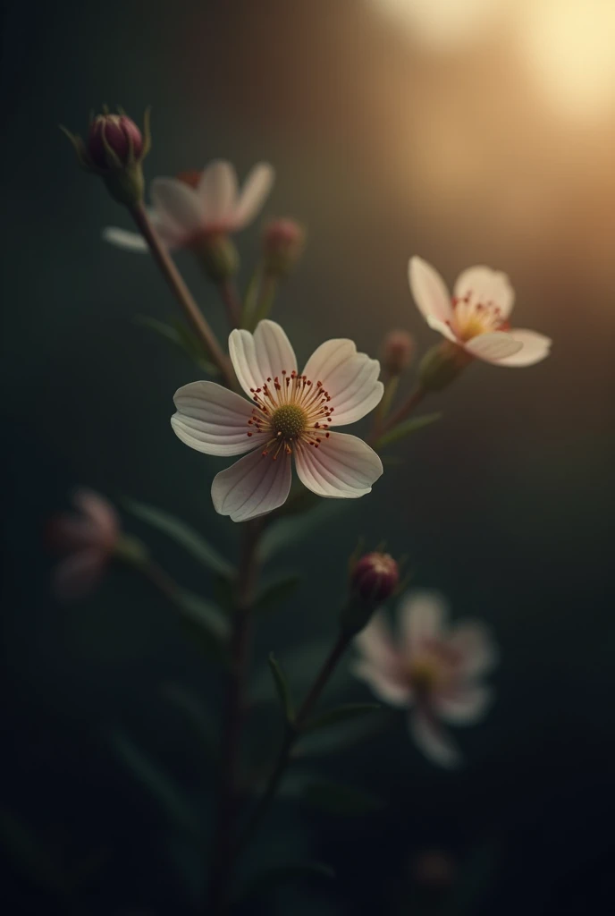 full frame empty (Photorealism:1.2) high resolution, cinematic, intrinsic details, 5 point view composition, minimalist background natural central lighting, intense light colors black, gray  and golden touches, background with diffuse flowers, symmetrical ...