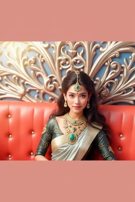 Beautifull princess wearing magnificent 
Blue royal saree with beautiful emeralds, neck pendant with RIYA written on it ,amazing dreamy background  Masterpiece, sitting in palace on beautiful throne,amazing posture like model, attractive posture ,best qual...