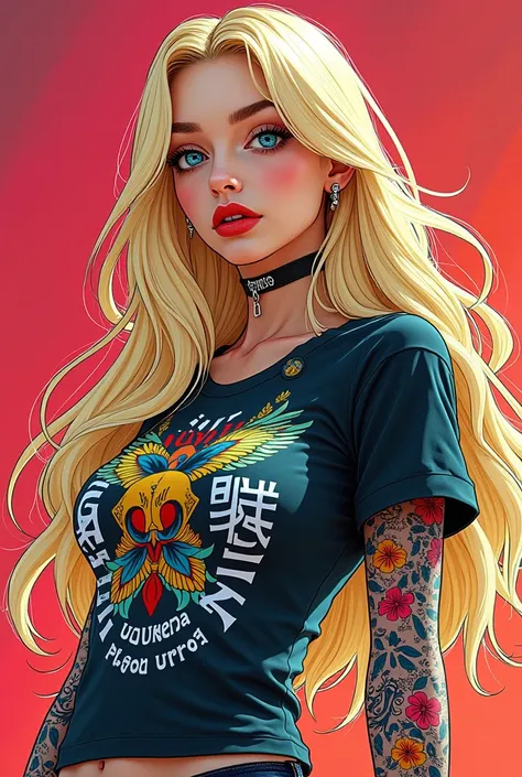 fund, mixed language_text, Japanese graffiti letters, gals, long blonde hair, Excellent lighting, side lighting, perfect ending (plain color: 1.3), (magazine_cover: 1.4), (multicolor_fund: 1.3), striped_fund, card_fund, :: comix style by joe madureira :: c...