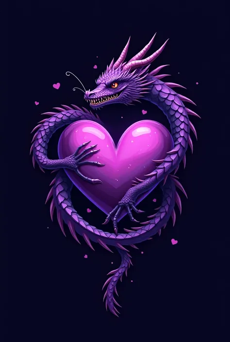 Create a logo that has a purple heart with a dragon and with a title that says Prom 2024
