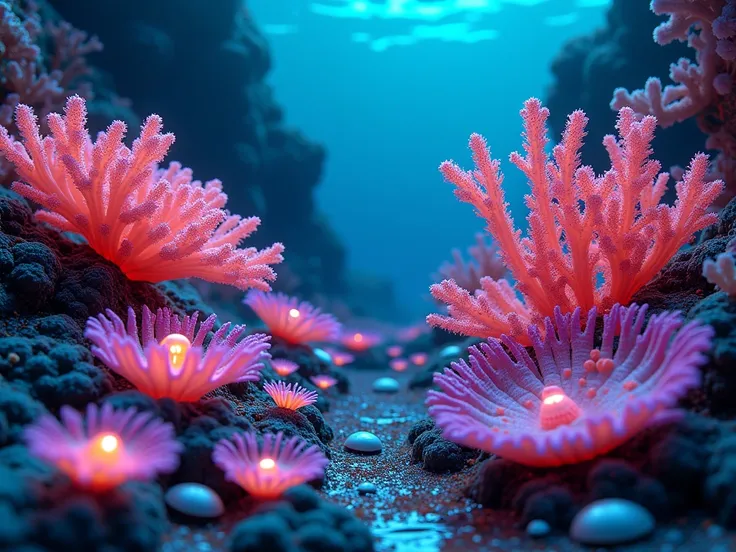 sea corals neon, ocean, colors, deep, shine, seashell