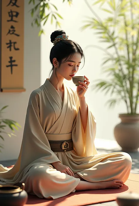 Chinese mushroom tea with an oriental person consuming it