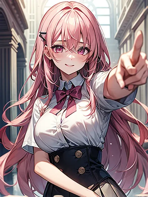  1 Girl 、 perfect lighting、 very aesthetic、 intricate details、 highly detailed background 、masterpiece、 High Quality 、Perfect hands、最 High Quality 、solo、 kJomi nami 、Long Hair、 pink hair、Pink Eyes、 hair between eyes、hairpin、 school uniform、 white collared ...