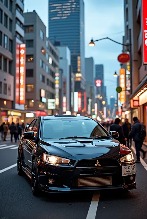 Take a photo taken on an old Mitsubishi Lancer Evolution X camera in Tokyo