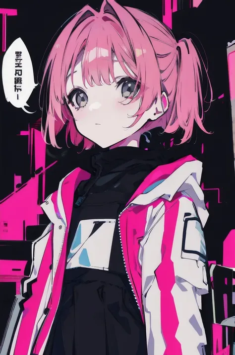 · Black and dark gray background · Shedding tears · Eyes down · Standing · Alone girl · Short ponytail in low saturated pink · Black and pink sailor suit · Scattered broken glass · Top quality