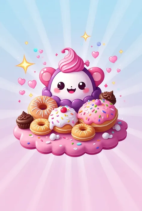  I want to make a logo for my business .  Super sweet ,  super cute ,  Im going to sell . waffles, Minidonas , milkshakes, struck. His name is Sugar Sky.  Without so many emojis ,  with colors like pink, purple , Azulito, with chocolate, colored sparks. Th...