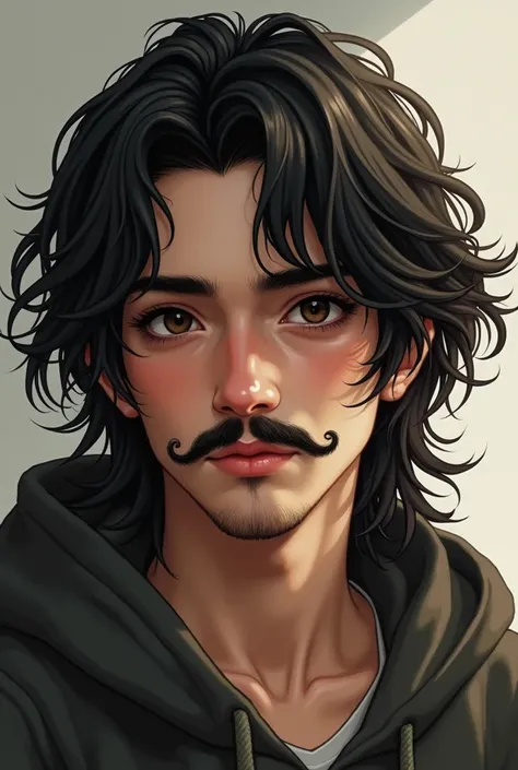 A long-haired boy with a mustache 