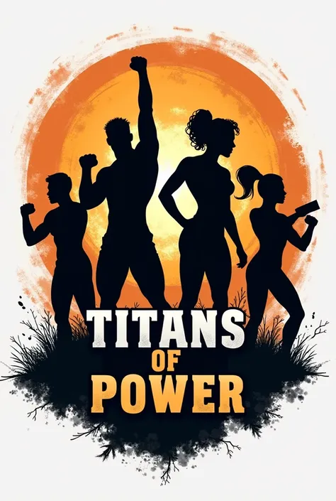  Logo for sublimation of flannel with the name “Titans of Power” with two men and two women (Silhouette) crossfit in shades of black , orange and white 