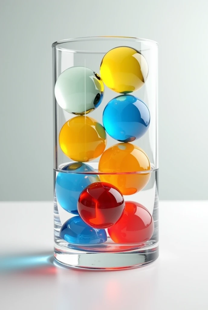  draw a container with 5 yellow marbles, 3 blue balls ,  and 2 red marbles.