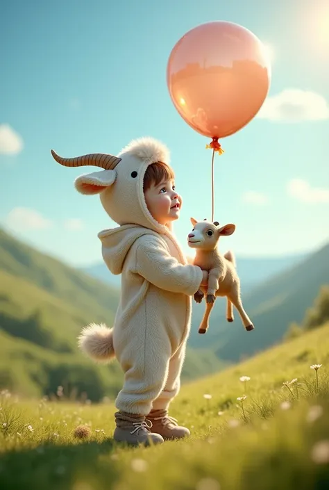 a year-old  dressed as a goat with a mini goat inside a balloon 