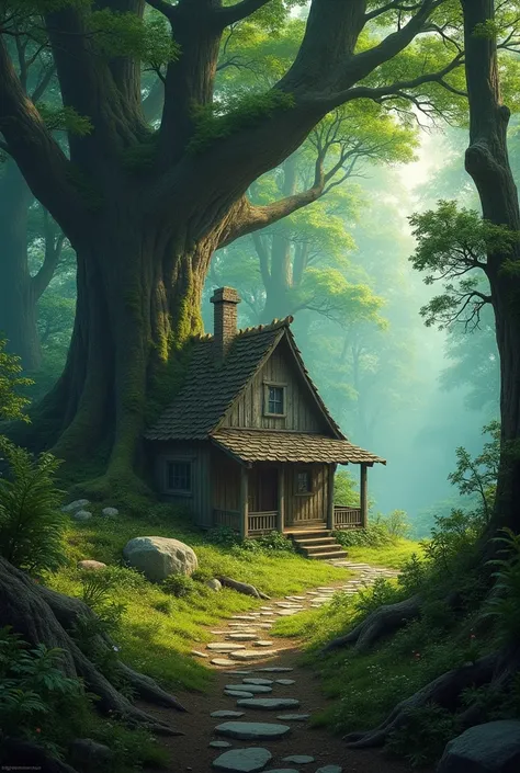 A giant forest with a single house