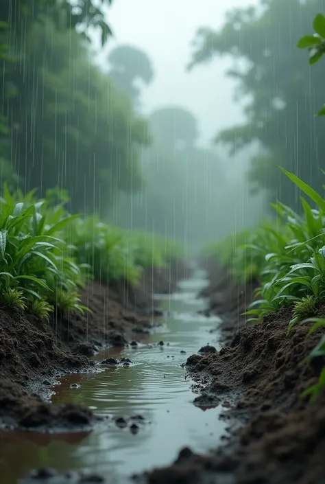 Rain wetting the earth 
