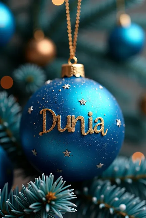 Blue Christmas tree ball with the name Dunia