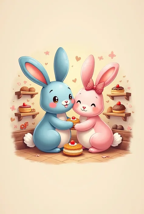 logo with two blue and pink bunnies in a pastry shop