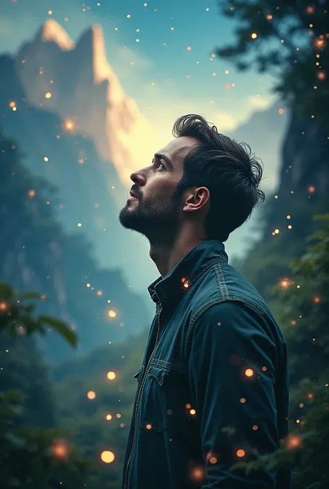 Man with stars and beautiful nature 