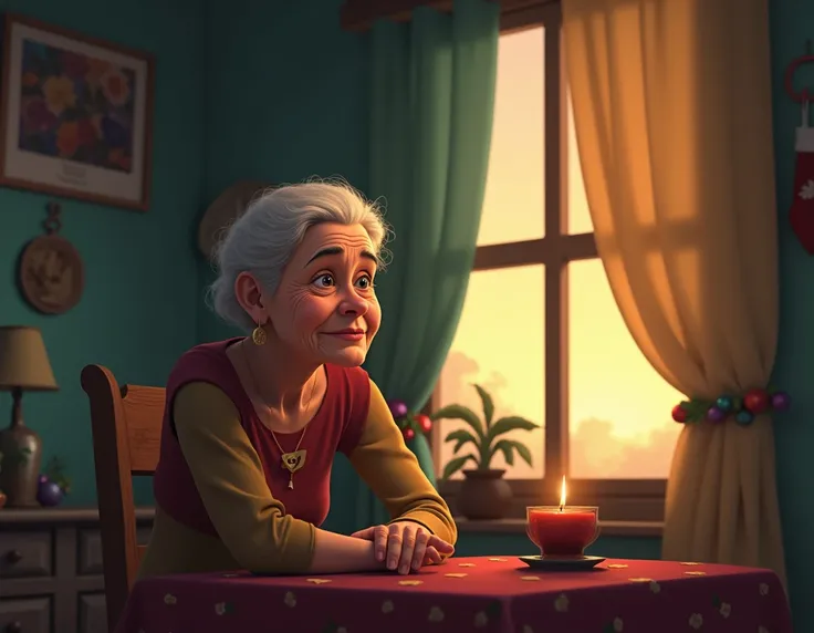  Doña Elena was alone .  Her ren lived far away ,  busy with their own lives ,  and although she never said that ,  her heart felt heavy because of the absence .  She knew that her years were few and that maybe that would be her last Christmas Eve.  animat...