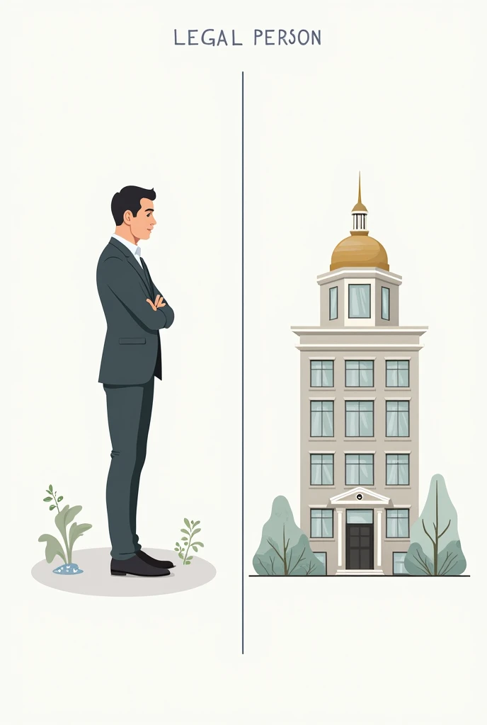  A diagram that divides the natural and legal person, with its examples  ( a human figure versus a building ).