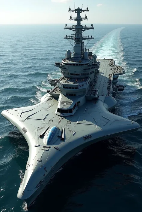 Make a fusion between the aircraft carrier and a stingray together in the same image