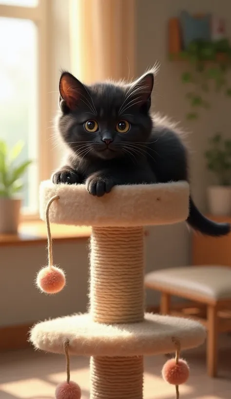 cute black kitten　Above the cat tower