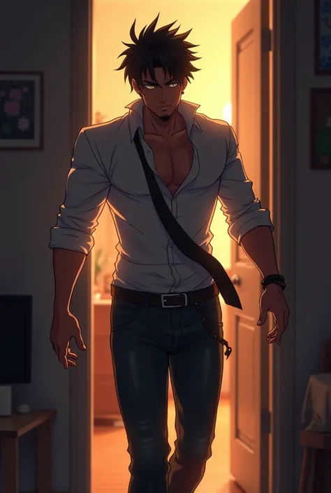 Sexy Male Anime character coming back home drunk