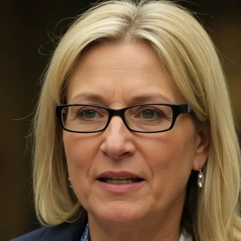 Take a picture of this woman wearing a blue and white presidential band