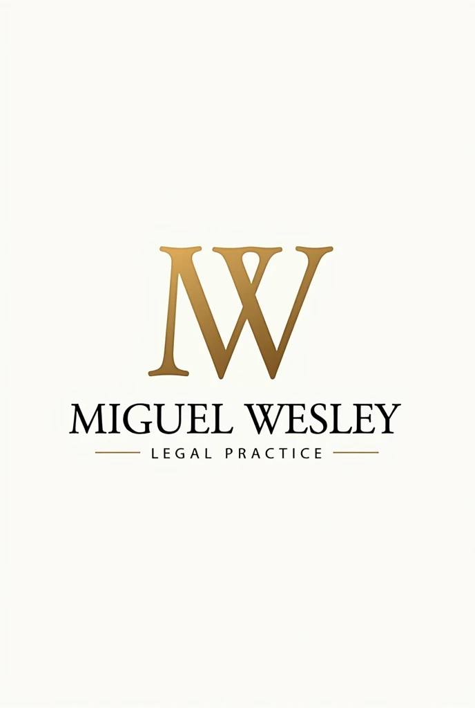 Create a gold-and-white logo for a lawyer named MIGUEL WESLEY