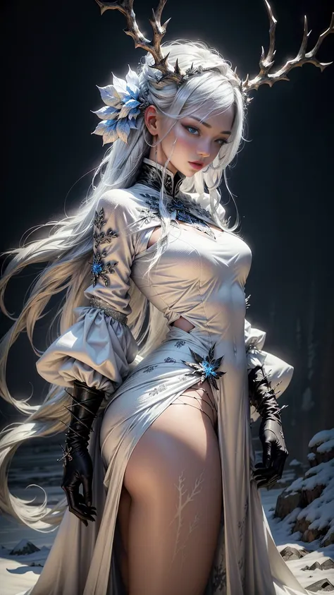 The Banshee of Thorns on the Snow Mountain，Coexist with the cold wind，Covered with frost, snow and thorns，The skin is branded with ice crystals from the snowy mountains，The surreal modeling technique makes her the guardian of the ice。In the white snow，She ...