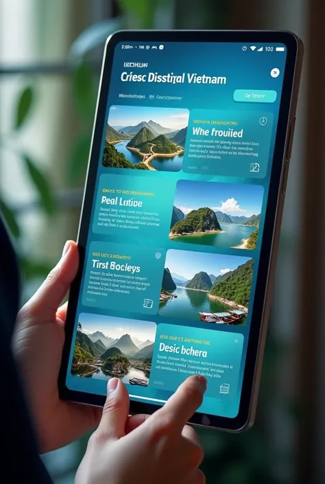 1 product with touch design to guide travelers in choosing a route is available according to a horizontal list mainly in Vietnam and with a description when clicking on each item of the route to see which is the ideal destination in Vietnam 